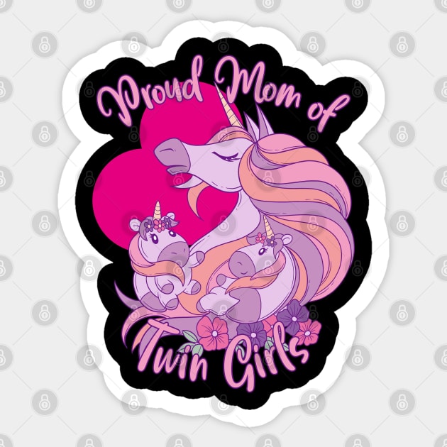 Unicorn Twins - Proud Mom of Twin Girls Sticker by Modern Medieval Design